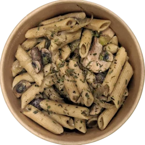 pasta integral con setas portobello e hinojo salteados