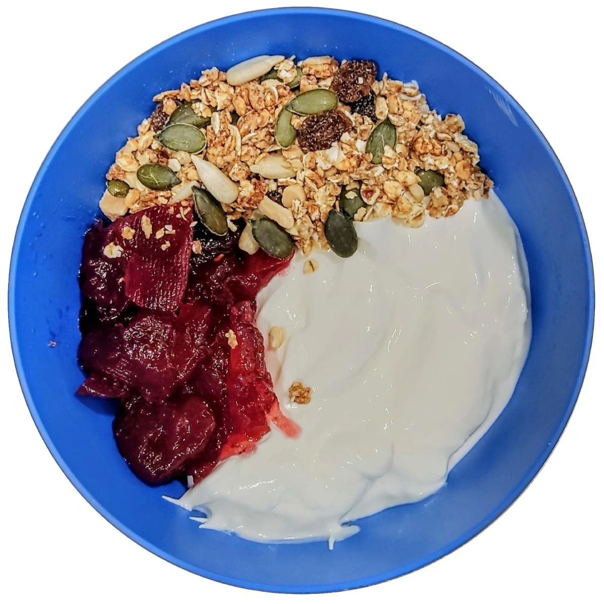 yogur griego con granola y compota de manzana y frutos rojos